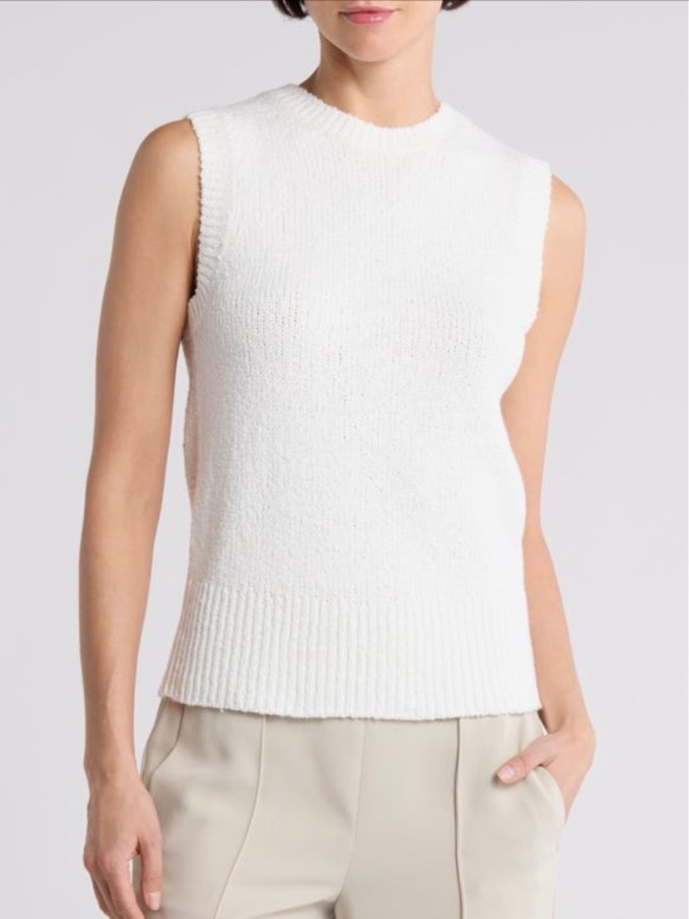 Vince Boucle Shell Sleeveless Cotton Sweater Off White SZ XL